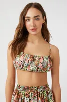 Women's Floral Print Shirred Bralette in Black Medium