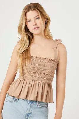 Women's Flounce Hem Tie-Strap Top in Taupe Large