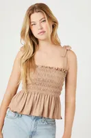 Women's Flounce Hem Tie-Strap Top in Taupe Large