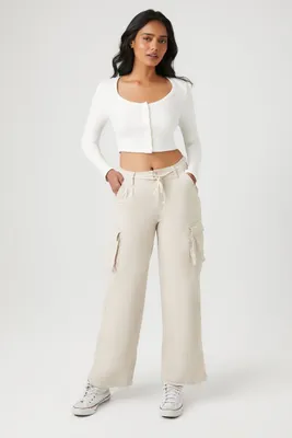 Women's Twill Drawstring Cargo Pants in White Small