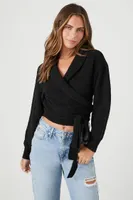 Women's Cropped Wrap Sweater in Black Small