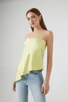 Women's Satin Asymmetrical Strapless Top in Yellow Small