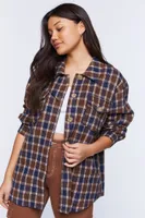 Women's Plaid Drop-Sleeve Shacket in Brown Small