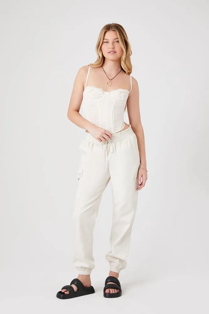 Women's Drawstring Cargo Joggers in Ivory Small