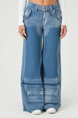 Women's Acid Wash Belted Jeans in Blue Medium