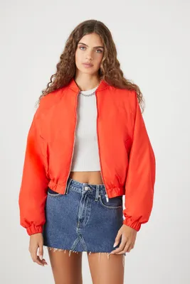 Women's Cropped Bomber Jacket in Red Medium