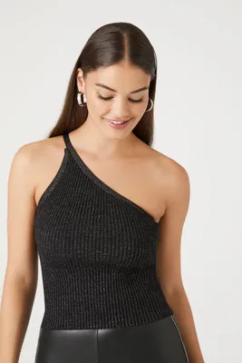 Women's One-Shoulder Sweater-Knit Cami in Black Small
