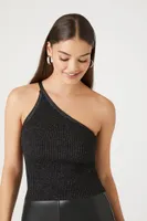 Women's One-Shoulder Sweater-Knit Cami Black