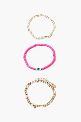 Women's Love Chain Bracelet Set in Gold/Pink