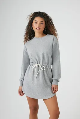 Women's French Terry Drawstring Mini Dress in Heather Grey Small