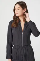 Women's Crinkled Zip-Up Top in Dark Grey Small