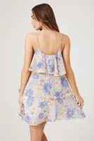 Women's Floral Tiered Flounce Mini Dress in Ivory Medium