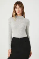 Women's Ribbed Knit Turtleneck Top in Heather Grey Large