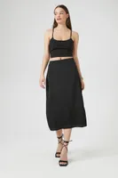 Women's Textured Lace-Back Cropped Cami Black