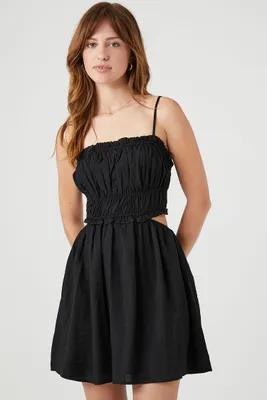 Women's Shirred Cutout Cami Mini Dress in Black, XL