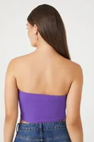 Women's Ribbed Knit Corset Tube Top in Purple, XL