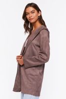 Women's Faux Suede Hooded Longline Jacket in Mushroom Large