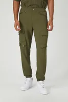 Men Zippered Mid-Rise Cargo Joggers in Olive, 30