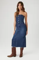 Women's Button-Front Denim Tube Dress