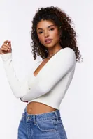 Women's Ribbed Surplice Crop Top in Cream Medium