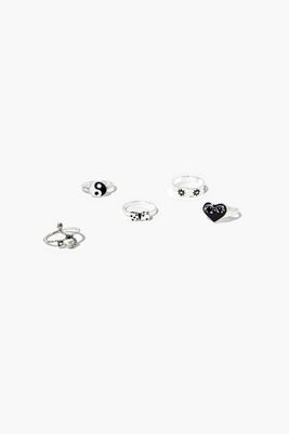 Women's Assorted Ring Set in Black/Silver, 7