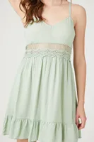 Women's Lace-Trim Flounce Mini Dress in Sage Large