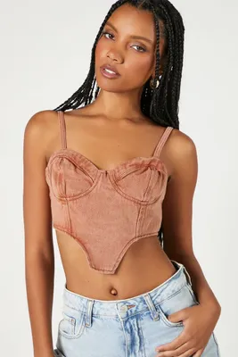 Women's Sweetheart Denim Corset Crop Top in Praline Small