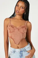 Women's Sweetheart Denim Corset Crop Top in Praline Large