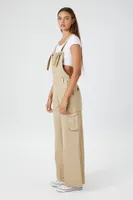 Women's Canvas Cargo Wide-Leg Overalls in Tan Small