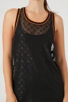 Women's Active Sheer Mesh Longline Tank Top in Black/Sunset Medium