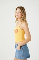 Women's Flower Graphic Cropped Cami in Yellow Large