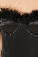 Women's Feather-Trim Satin Lingerie Corset