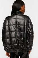 Women's Faux Leather Quilted Zip-Up Jacket in Black Small