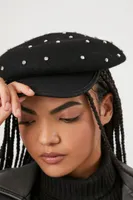 Brushed Faux Gem Cabbie Hat in Black/Black, S/M