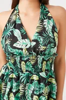 Women's Tropical Print Halter Mini Dress