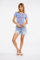 Women's Cutout Button-Loop T-Shirt Blue