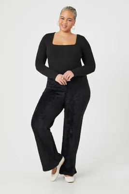 Women's Sweater-Knit Flare Pants in Black, 1X