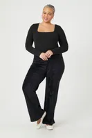 Women's Sweater-Knit Flare Pants in Black, 2X