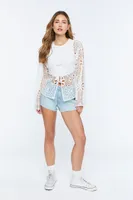 Women's Floral Crochet Tie-Front Jacket in Cream, XS