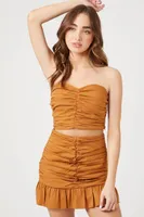 Women's Ruched Tube Top & Mini Skirt Set in Rust, XS