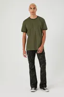 Men Striped-Trim Ringer T-Shirt in Olive/Black Large