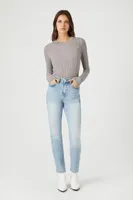 Women's Fitted Ribbed Knit Sweater in Grey Medium