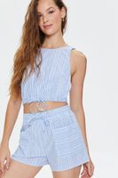 Women's Striped Linen-Blend Shorts Blue/White