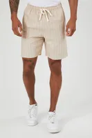 Men Pinstriped Drawstring Shorts Taupe/Cream