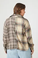 Women's Colorblock Plaid Shirt in Taupe/Black, 2X