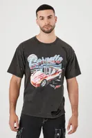 Men Distressed Corvette Graphic Tee in Black Medium