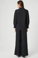 Women's Textured Shirt & Wide-Leg Pants Set in Black Small