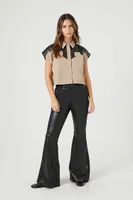 Women's Colorblock Cropped Shirt in Brown Small