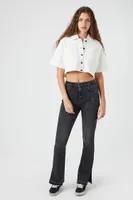 Women's Boxy Cropped Denim Jacket in White, XS