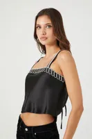 Women's Satin Rhinestone-Trim Cropped Cami